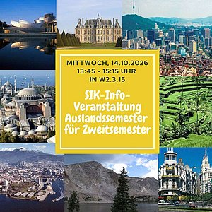 Bilder von unterschiedlichen Städten, um Auslandssemester zu bewerben